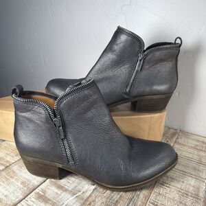 Lucky Brand Bartalino Metallic Black Leather Booties 9